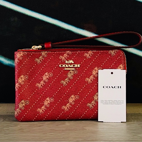 Coach Corner Zip Wristlet With Horse And Carriage Dot Print - Picture 5 of 6